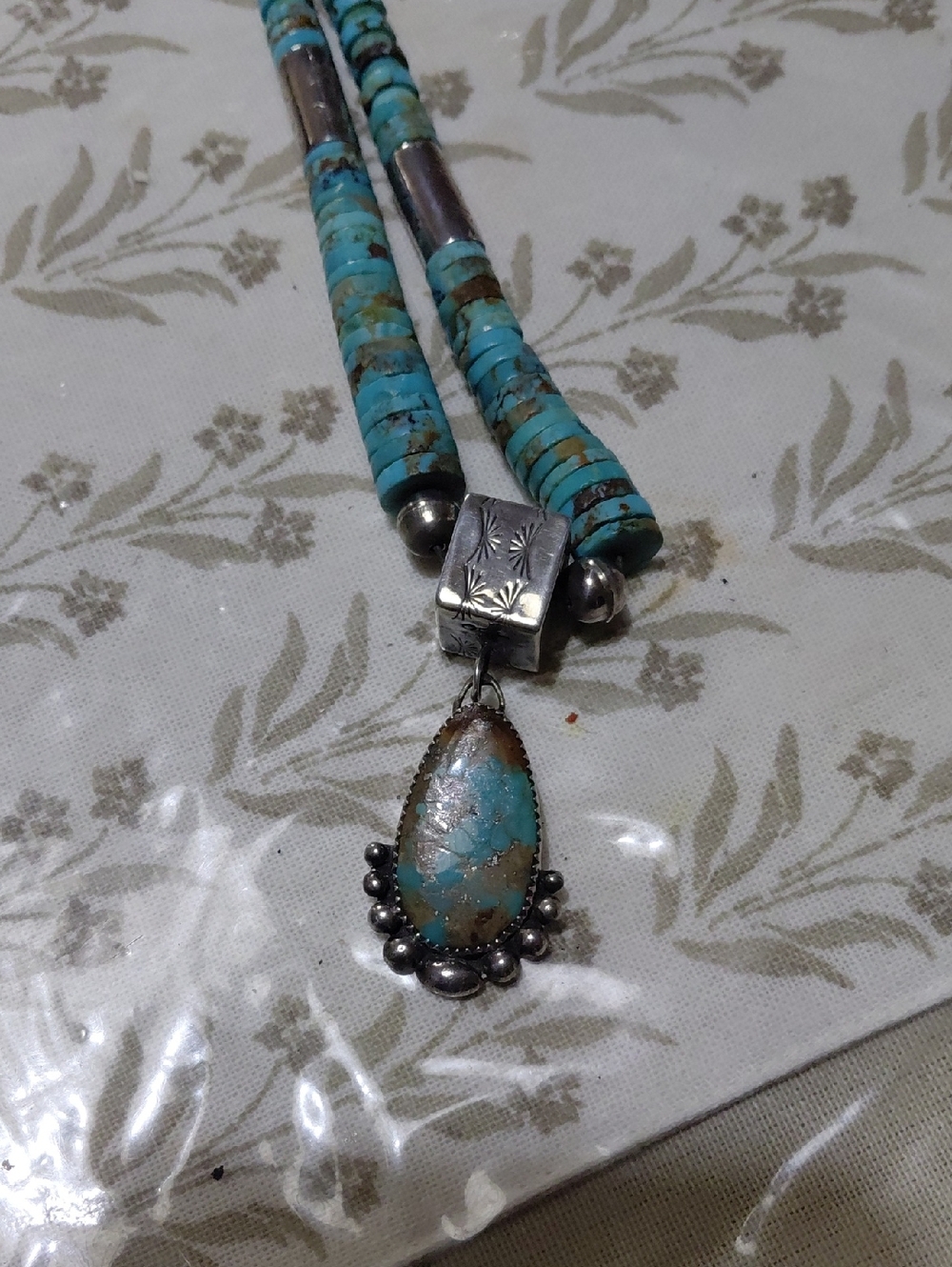 Turquoise Teardrop Pendant Necklace - Blue Turquoise Silver Accents